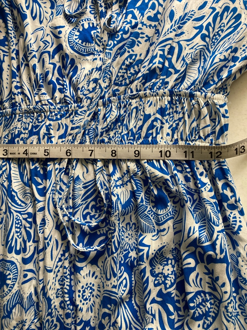 Kindred Blue & White Paisley Maxi Peasant Dress with Puff Sleeves - Picture 8 of 9